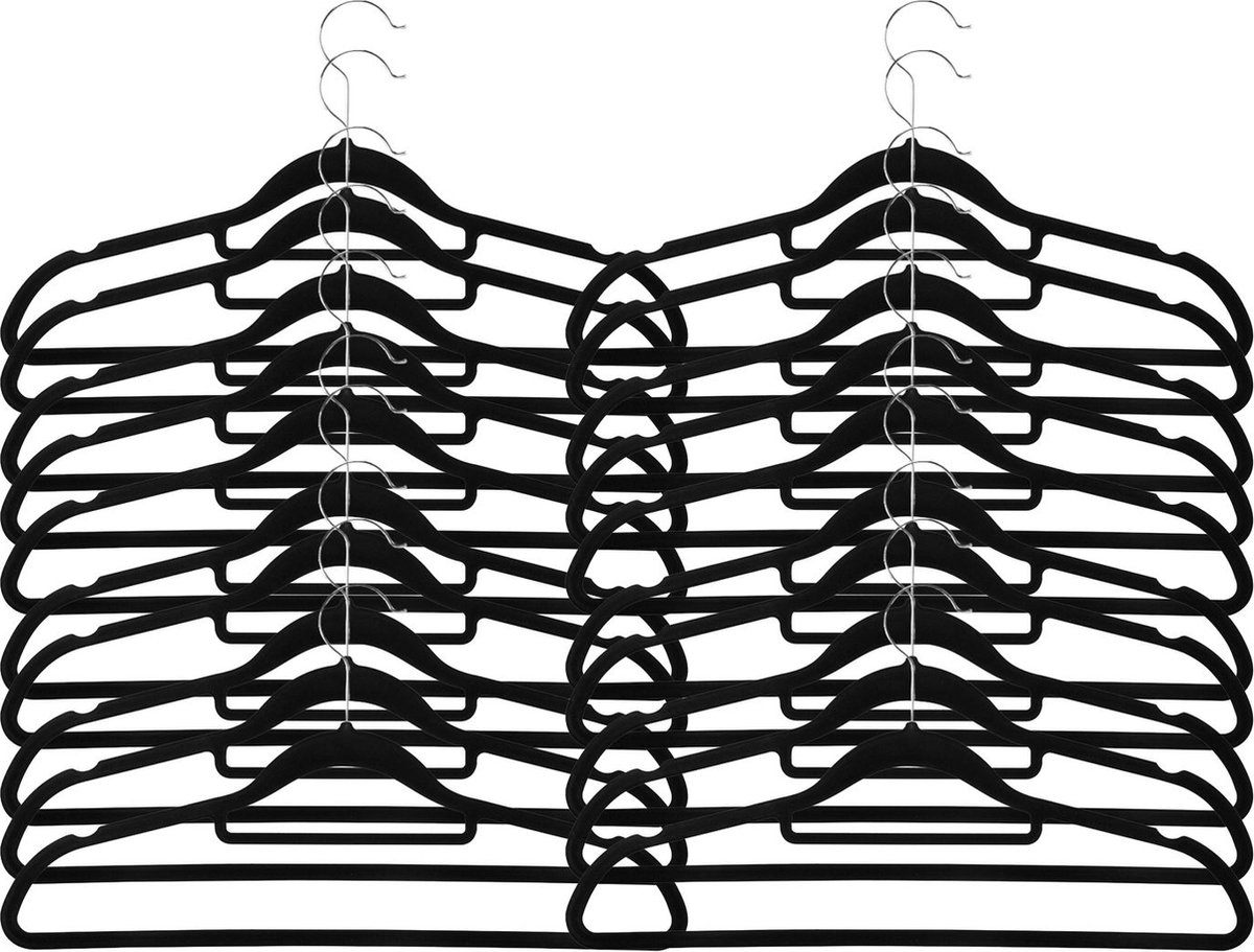 Intirilife ruimtebesparende kleerhangers 20x ZWARTE kleerhangers van kunststof met roestvrijstalen haken die 360 graden gedraaid kunnen worden en stropdashouder - Kleerhanger Kleerhanger Kostuumhanger