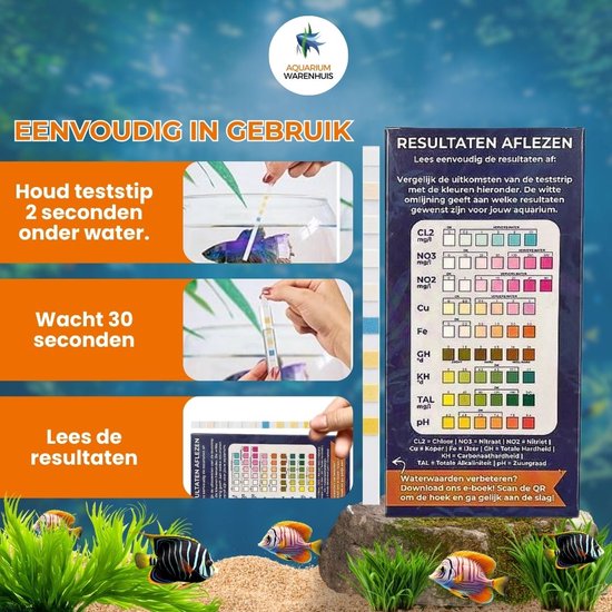 AquaCheck - Royal 9-in-1 aquarium teststrips - Inclusief GRATIS e-boek met oplossingen - 100 teststrips, 900 testen - Meet de belangrijkste waterwaarden