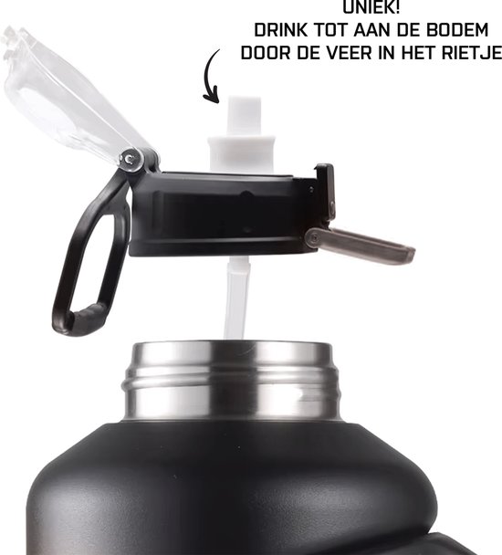 Dutch'd ® - 1 liter Drinkfles - Drinkfles met rietje - Waterfles