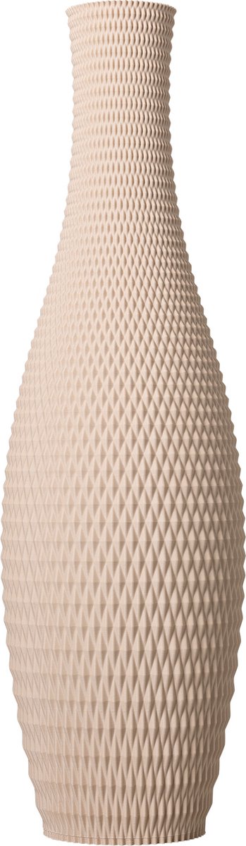 Slimprint Vaas ONYX, Beige, D14,9 x H50 cm, Decoratieve Vaas met Geometrisch Reliëf voor Pampas Pluimen, Gerecycled Biokunststof
