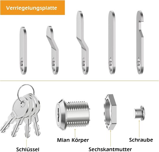 Faankiton 4 stuks nokkenslot, 22 mm, kastslot, brievenbusslot, ladeslot, veiligheidsslot, veiligheidsslot, veiligheidscilinder, nokkenslot voor laden, kasten (verschillende sleutels), zwart