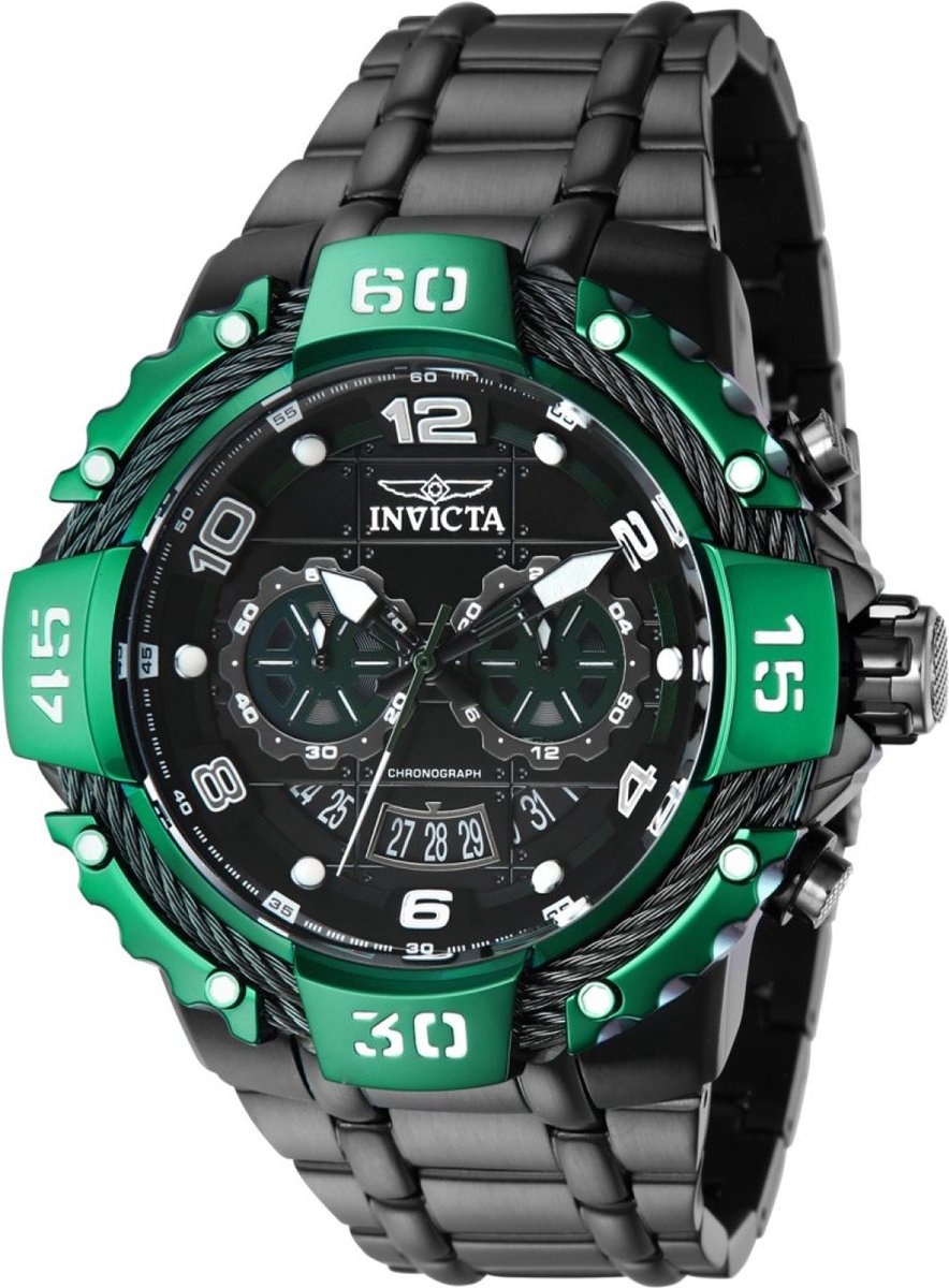 Invicta Bolt 37651 Heren Horloge - Waterdicht - Analoog - Quartz Uurwerk - Roestvrij Staal met zwarte Wijzerplaat -52mm