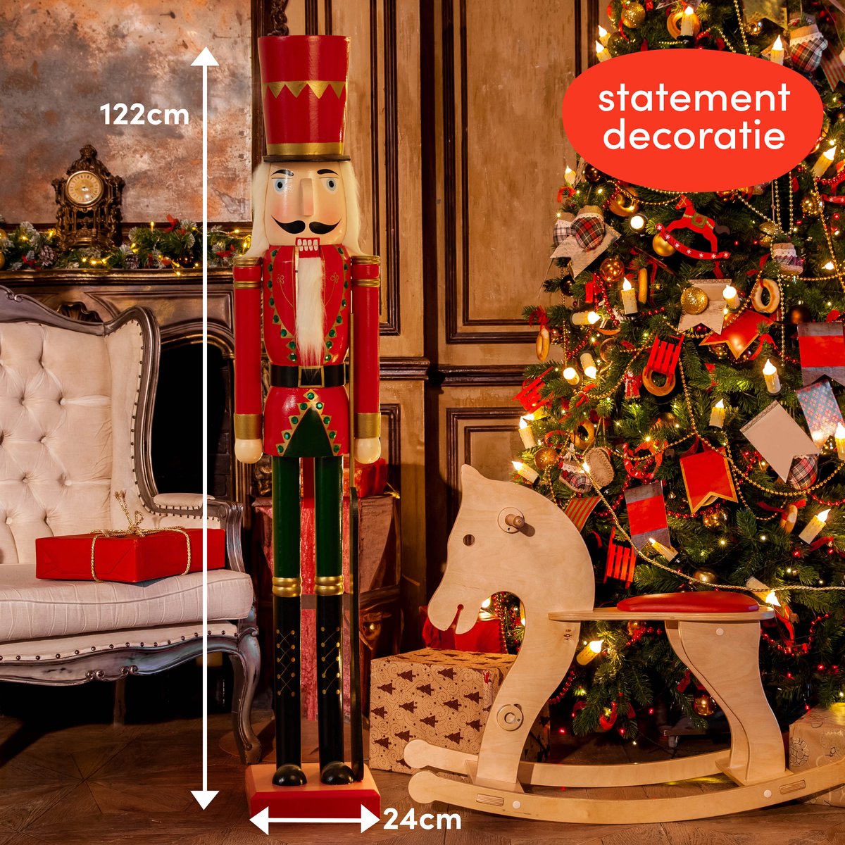 Kerst Decoratie Houten Notenkraker Ornamenten, 30,5 cm Traditionele Koning en Soldaat Beeldje Display Set, Feestelijke Xmas Kerstversiering voor Thuis