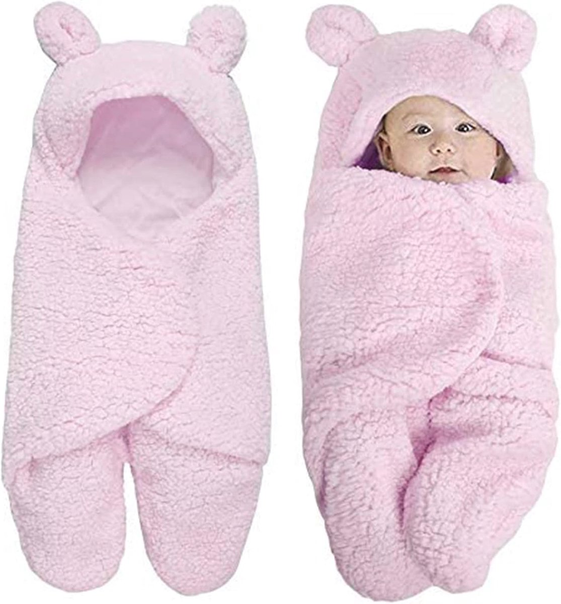 Babyslaapzak voor meisjes en jongens 0-6 maanden - Dikke katoenen deken en schattige pluche wikkeldeken
