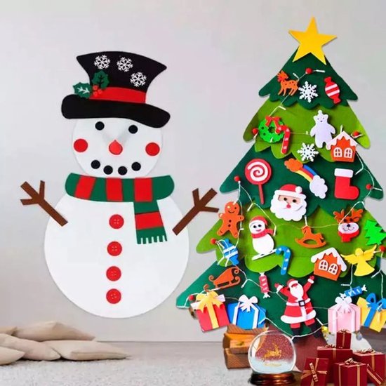 Jojoy - Vilt Kerstboom Voor Kinderen - Knutselset - Kerst Speelgoed - Kerstcadeau - Kerstversiering - Kerstdecoratie - Mini Kerstboom - SNOWMANTREE