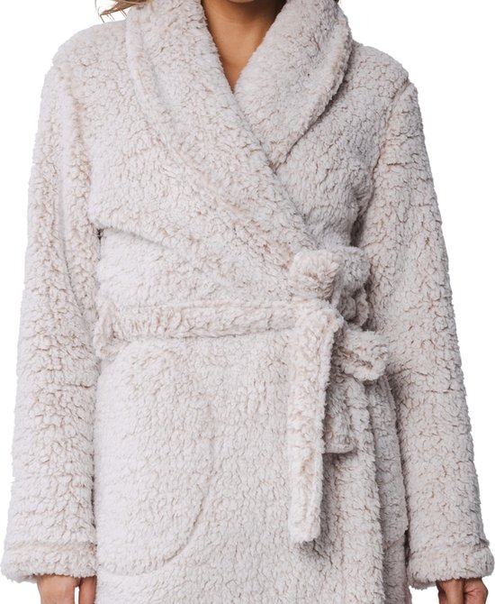 Marvmys Badjas voor dames, lange flanellen ochtendjas, wollig, sjaalkraag, luipaardpatroon, fleece, saunajas met zakken, donkergrijs geel luipaardpatroon, S