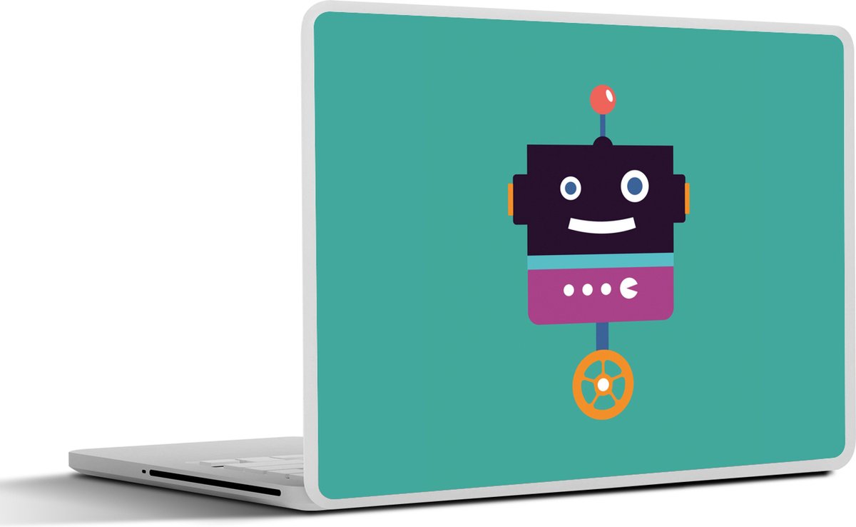 Laptop sticker - 11.6 inch - Robot - Wiel - Paars - Groen - Jongens - Kids - 30x21cm - Laptopstickers - Laptop skin - Cover