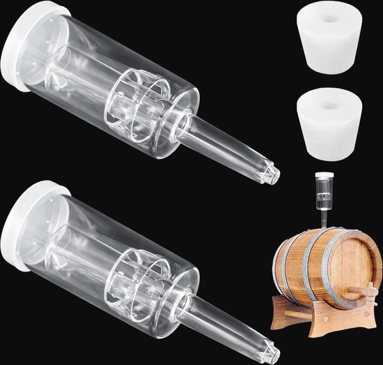 Fermentatie Airlock Set voor Thuisbrouwen - 2 Stuks Luchtsloten en Siliconen Afdichtplugs voor Conserveren, Wijn Maken en Fermenteren