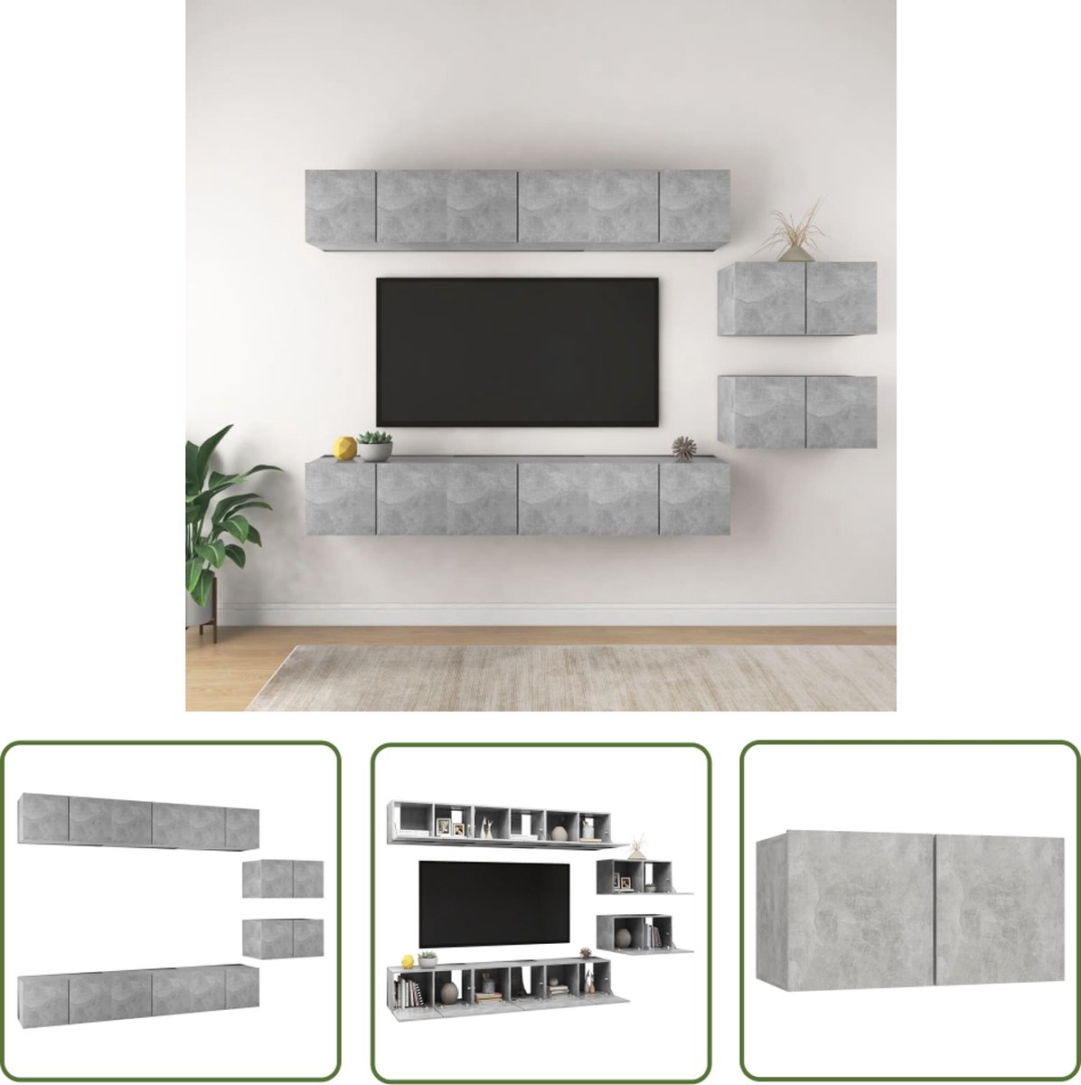 vidaXL Tv Kasten - Tv Meubels - Tv-meubelen 8 st bewerkt hout betongrijs - Wandmontage - Houten Tv Stand - Betonnen Grijs