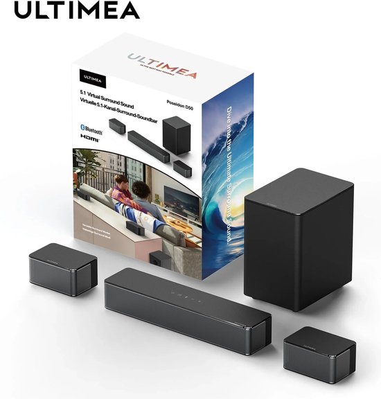 Ultimea - Poseidon D50 - Soundbar - Soundbar voor TV - Luidsprekers - Luidsprekerkabels - Speaker - 3D Surround Sound-systeem - 50Hz-20KHz - 320W - Zwart