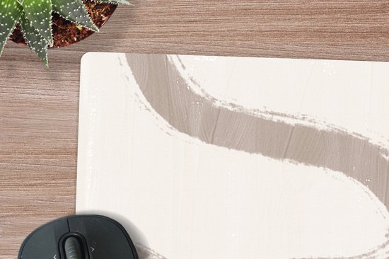 Muismat XXL 90x60 cm - Bureau onderlegger - Bureau mat Abstract - Moderne kunst - Beige - Bureaumat - Gaming mousepad xl - Bureaulegger groot - Computer deskmat