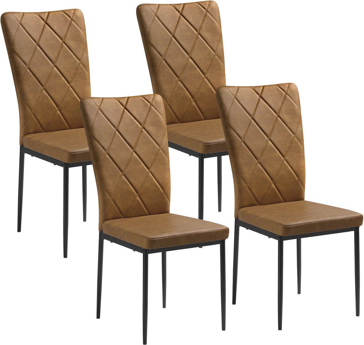 Roxana® Stoelen - Set Van 4 - Eetkamerstoelen - Bruin - Kunstleer - Eetkamer - Gestoffeerd - 94,5x41x43 Cm - Modern