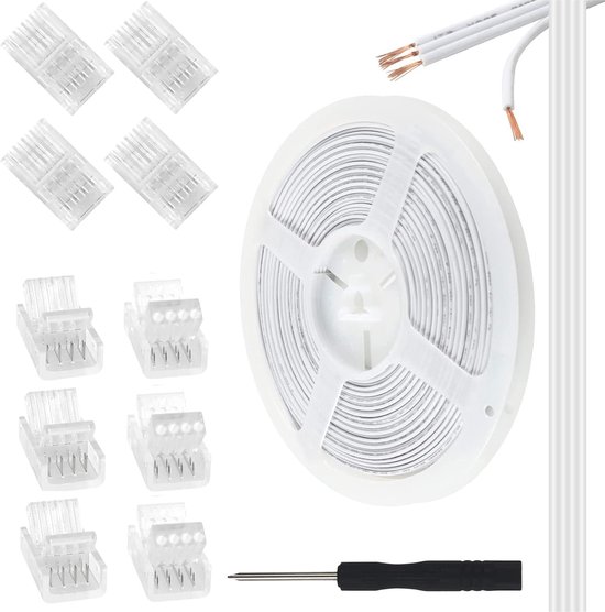 HOTUT Ledstrip Connector 2 pin 8mm, 10 Stuks Led Soldeervrije Stripconnector, LED-Strips Snelverbinders, Transparante Midden Connectoren, LED Stripe connector verlengstuk, voor 8mm COB RGB-strips