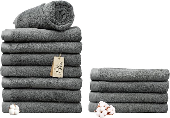 Misstowels.nl - Serviette - Serviette de qualité hôtelière - Anthracite - 70x140 - 8+4 Bundle
