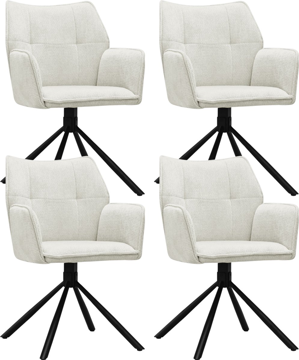 Colenis® - Enzo Eetkamerstoelen - Set van 4 - Licht Beige - Linnen Stof - Luxe Gestoffeerde Zitting - Industrieel Design - Metalen Poten - Stoel