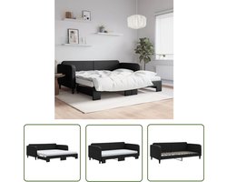 vidaXL Sofa Bed - Slaapbank - Slaapbank met onderschuifbed en matrassen 100x200 cm stof zwart - 2 Persoons Bed - Zithoek - Guest Bed