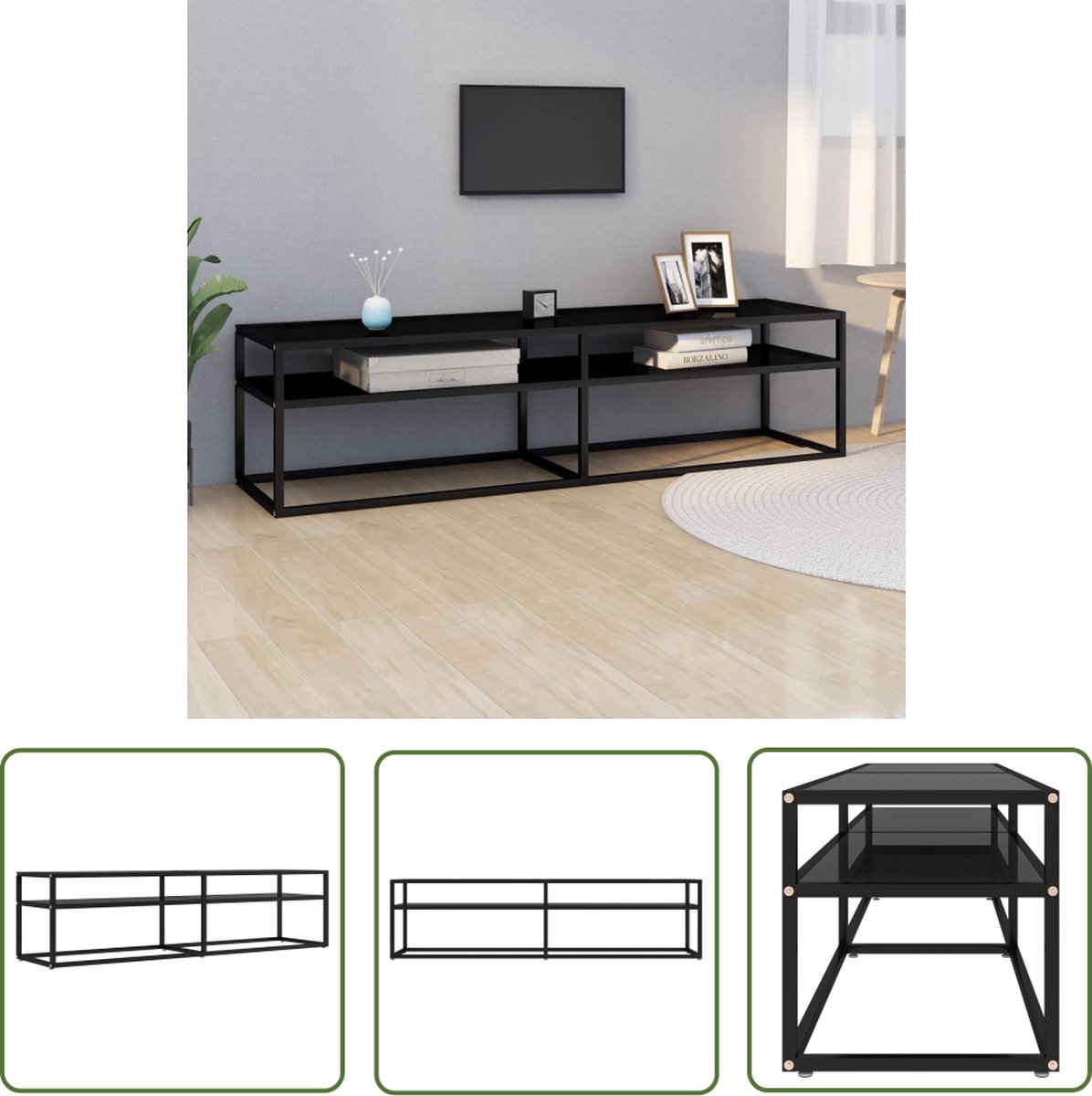 vidaXL Televisie Kast - Tv-meubel - Tv-meubel 160x40x40,5 gehard glas zwart - Media Kast - Salon Meubilair - Modern Tv-meubel
