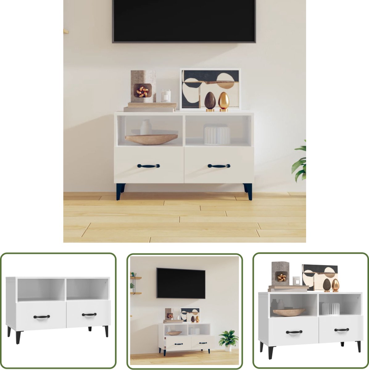 vidaXL TV Meubel - TV Kast - Tv-meubel 80x36x50 cm bewerkt hout hoogglans wit - Media Kast - Woonkamer Meubilair - Wit Meubilair