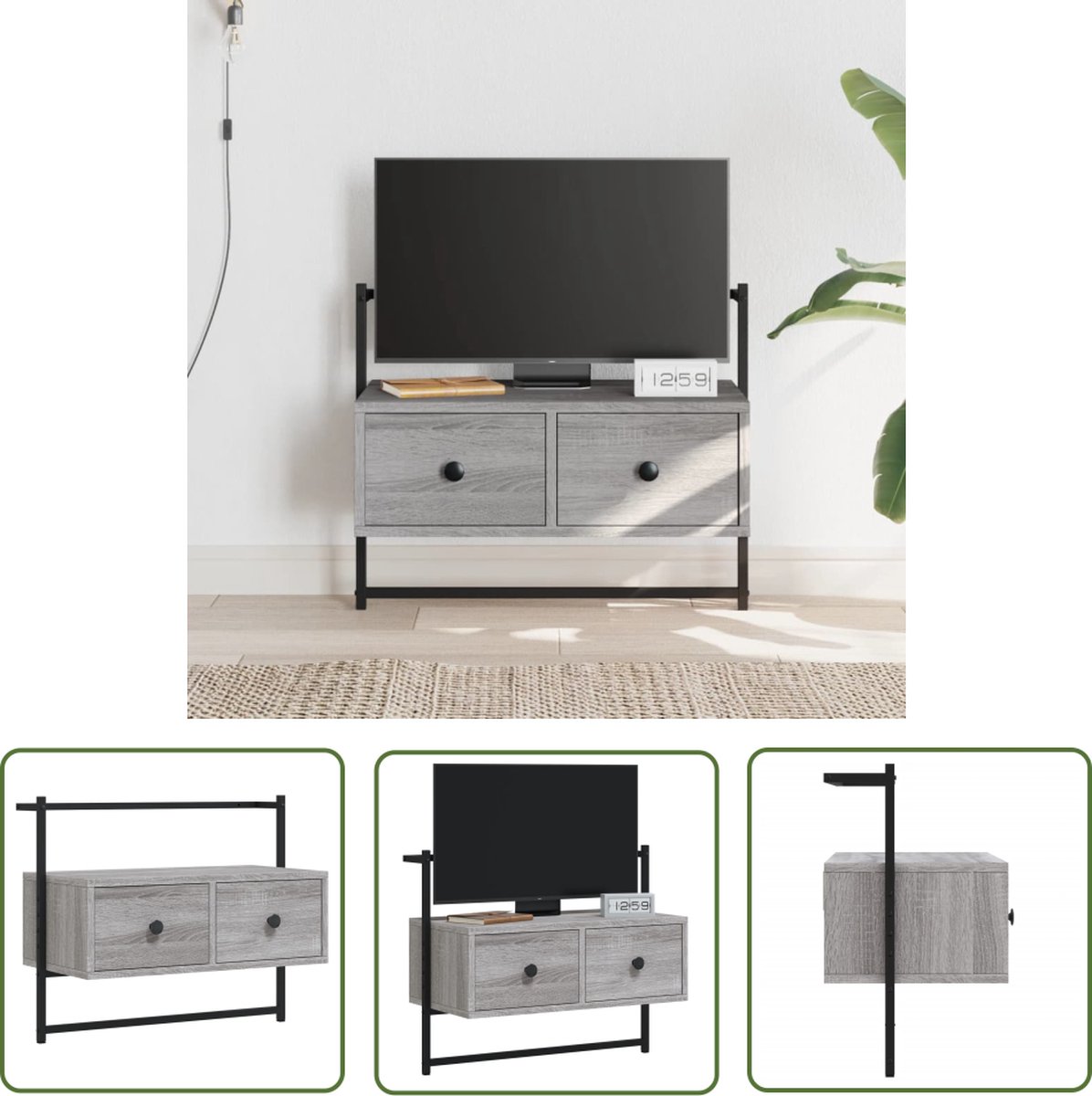 vidaXL Tv Kast - Televisiewandmeubel - Tv-meubel wandgemonteerd 60,5x30x51 cm hout grijs sonoma eiken - Tv Meubilair - Houten Tv Stand - Greige Tv Kast