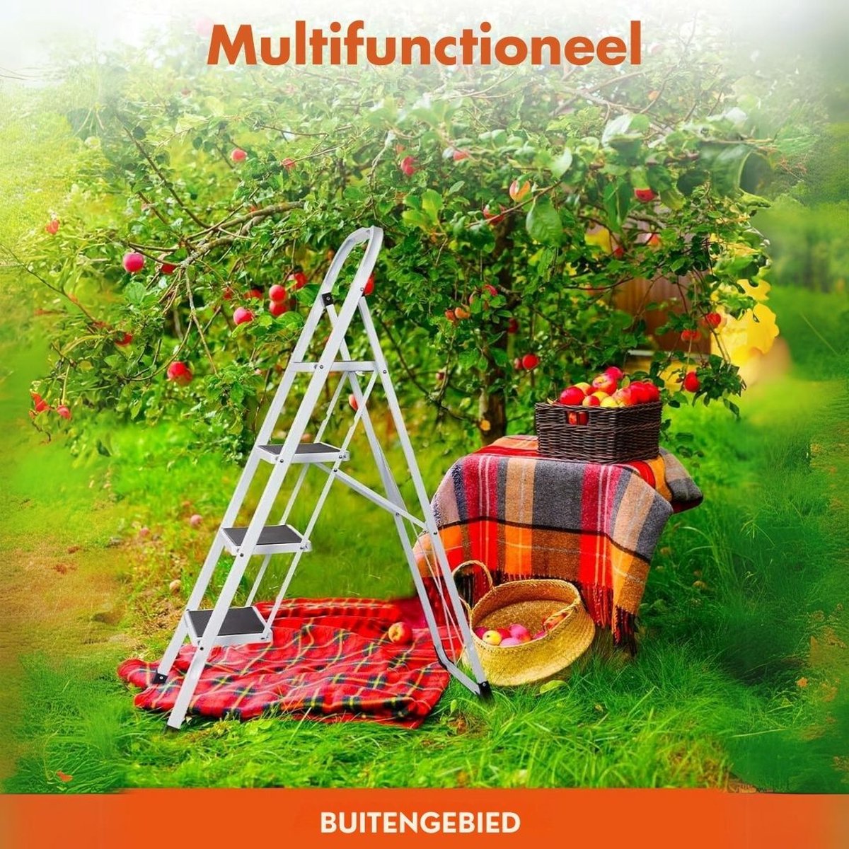 Huishoudtrap 4 Treden - Keukentrapje Basic Inklapbaar Met Handgreep – Keukentrap Anti-slip – Trapladder - Opstapje – Vouwladder Belastbaar tot 150 kg – Ladders – Keukentrap - Wit – foto 7