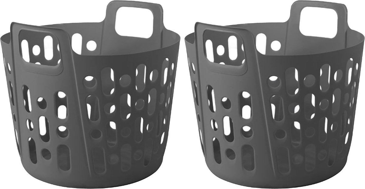 Goedkoopste Flexibele wasmand - 2x - grijs - 35 liter - kunststof - 39 x 41 x 36 cm