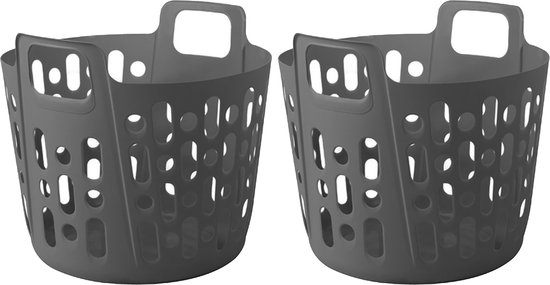 Panier à linge flexible - 2x - gris - 35 litres - plastique - 39 x 41 x 36 cm