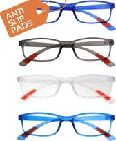 Amazotti Combi Set de 3 couleurs Lunettes de lecture tendance ultra-légères (bleu / gris / transparent) - force +1.75