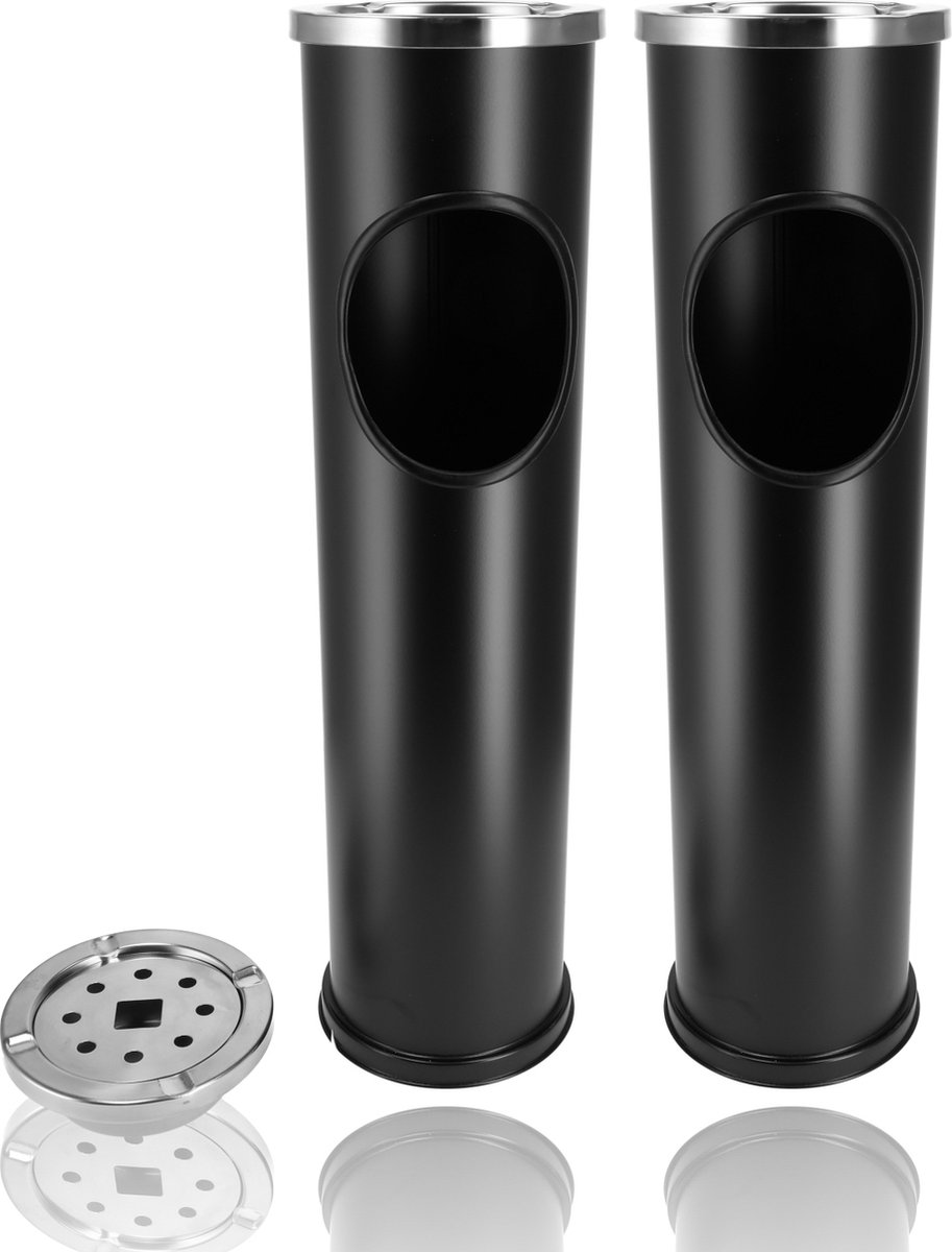 Goedkoopste Asbak RVS - Staande asbak RVS - Set van 2 vloerasbakken antraciet 56x14.6 cm - Prullenbak met asbak - Peukenzuil 8 Liter per Stuk - Voor Binnen en Buiten - Makkelijk Schoonmaken