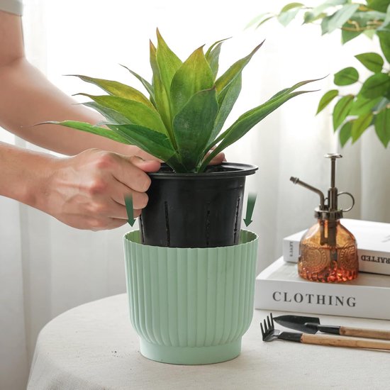 Planterhoma Zelf bewaterende potten van 5 inch voor kamerplanten, 6 stuks Afrikaanse violette potten met indicator, zwarte lont pot met drainagegaten, zelfbewaterende plantenbakken voor orchidee