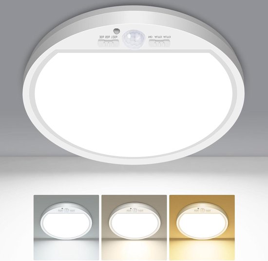 SNADER Led-plafondlamp met bewegingsmelder en afstandsbediening, dimbaar en draadloos, plafondlamp met 12000 mAh accu, ultralichte looptijd voor trappen, gangen, garage (2 stuks