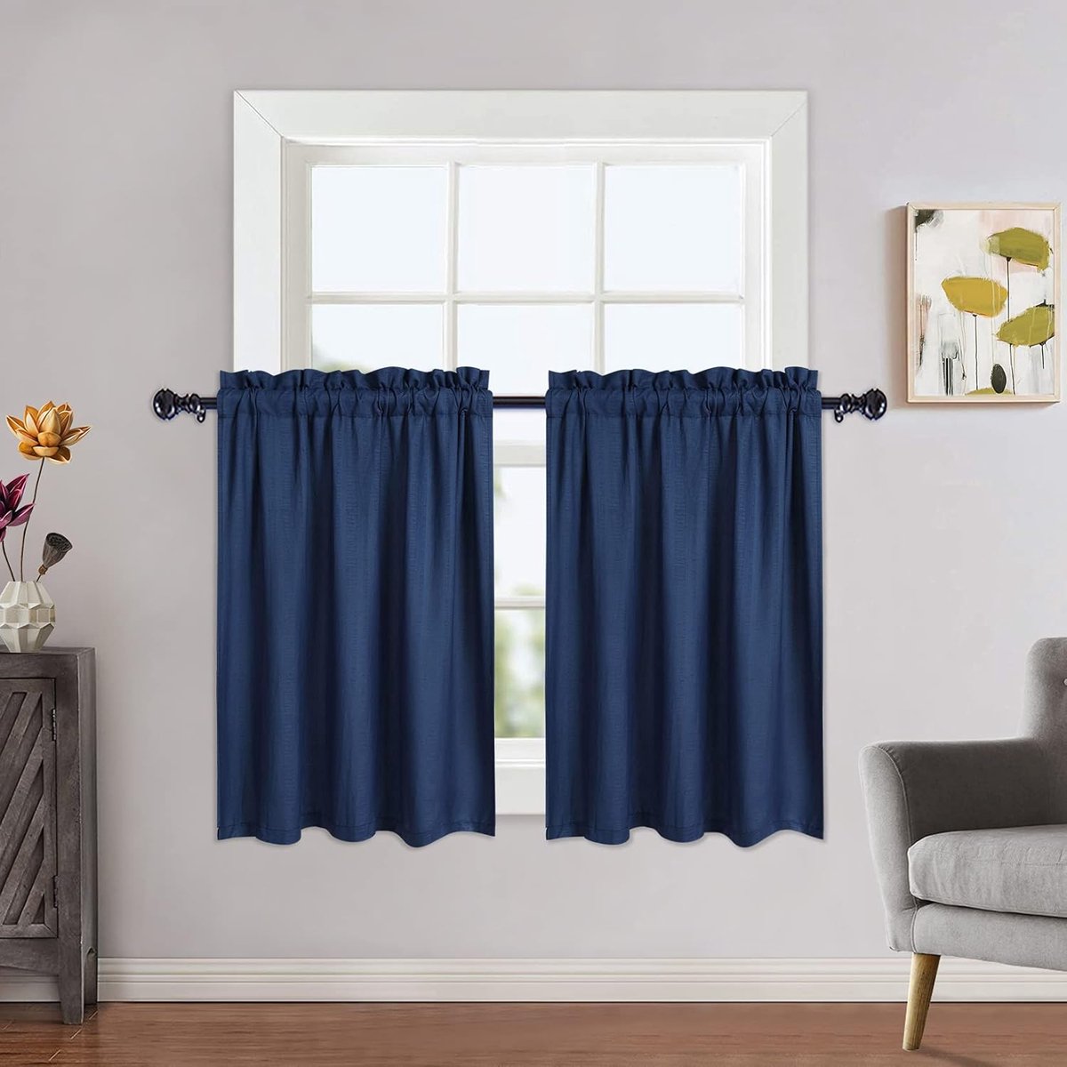 Goodivery ® Moderne Waterafstotende Korte Gordijnen voor Kleine Ramen met Embossed Structuurpatroon, Blauw, Set van 2