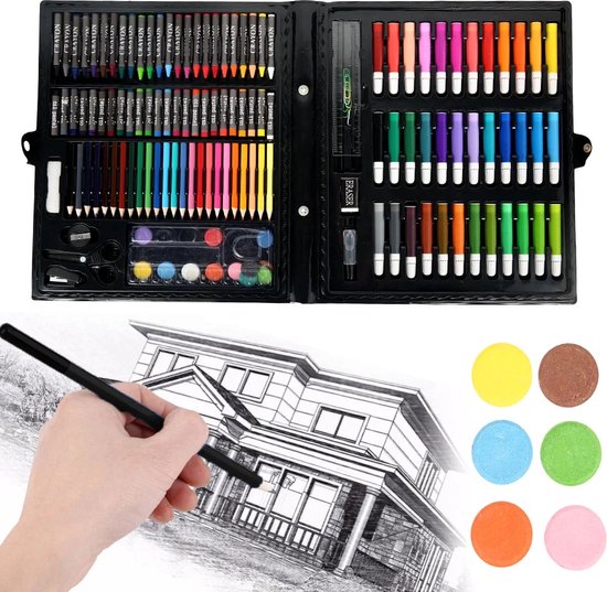 Jojoy - Boîte à dessin pour Enfants - Étui à dessin - Ensemble de dessin - Ensemble de peinture - 150 pièces - Crayons de couleur - Aquarelle - Crayons - Étui à colorier - ARTDECK