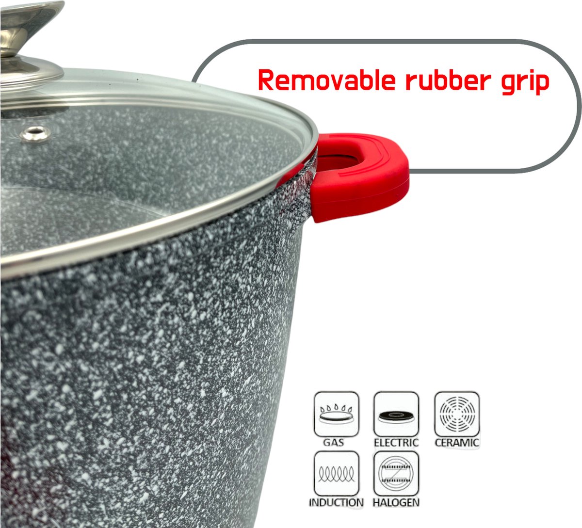 Faitout Royal Swiss 20 Cm / 2 L - Revêtement Marbre Antiadhésif, Compatible Induction Et Four - Poignées Silicone Amovibles - 4