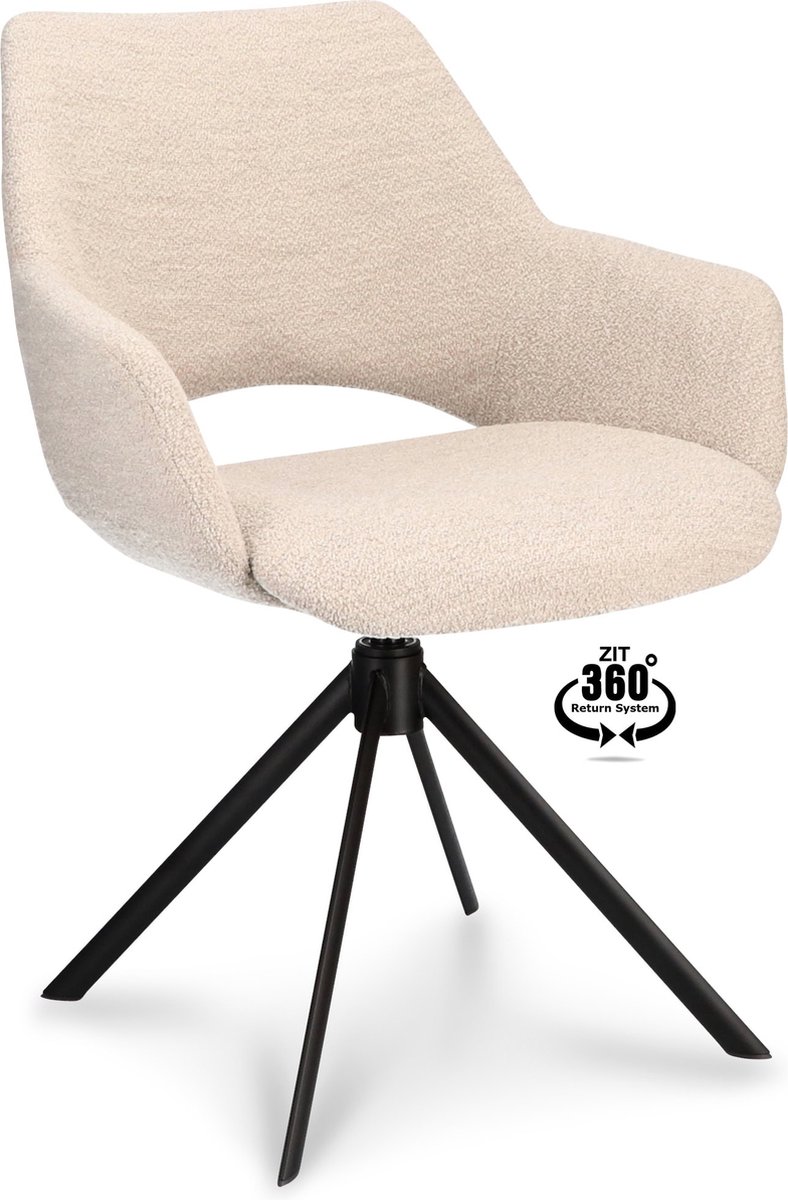 Icon Living - Armstoel Atlas - Stof Alpine Natural - Poot Zwart 360° Return-system
