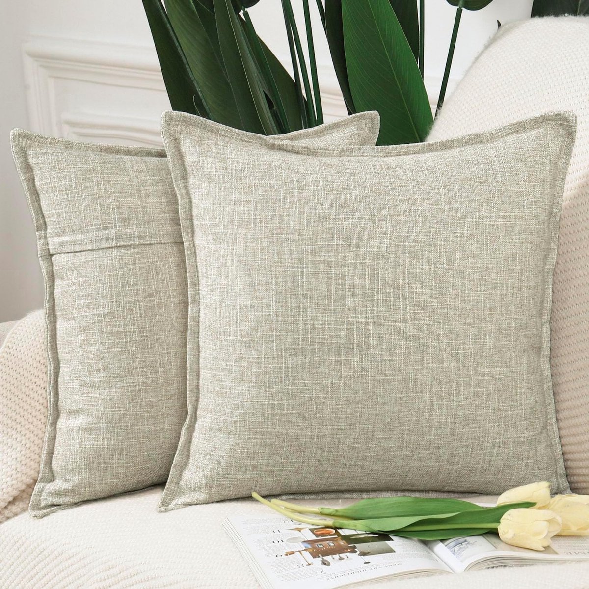 Goodivery ® Set van 2 Luxe Kussenhoezen van Zacht Polyester Linnen voor Woonkamer of Slaapkamer, 65 x 65 cm