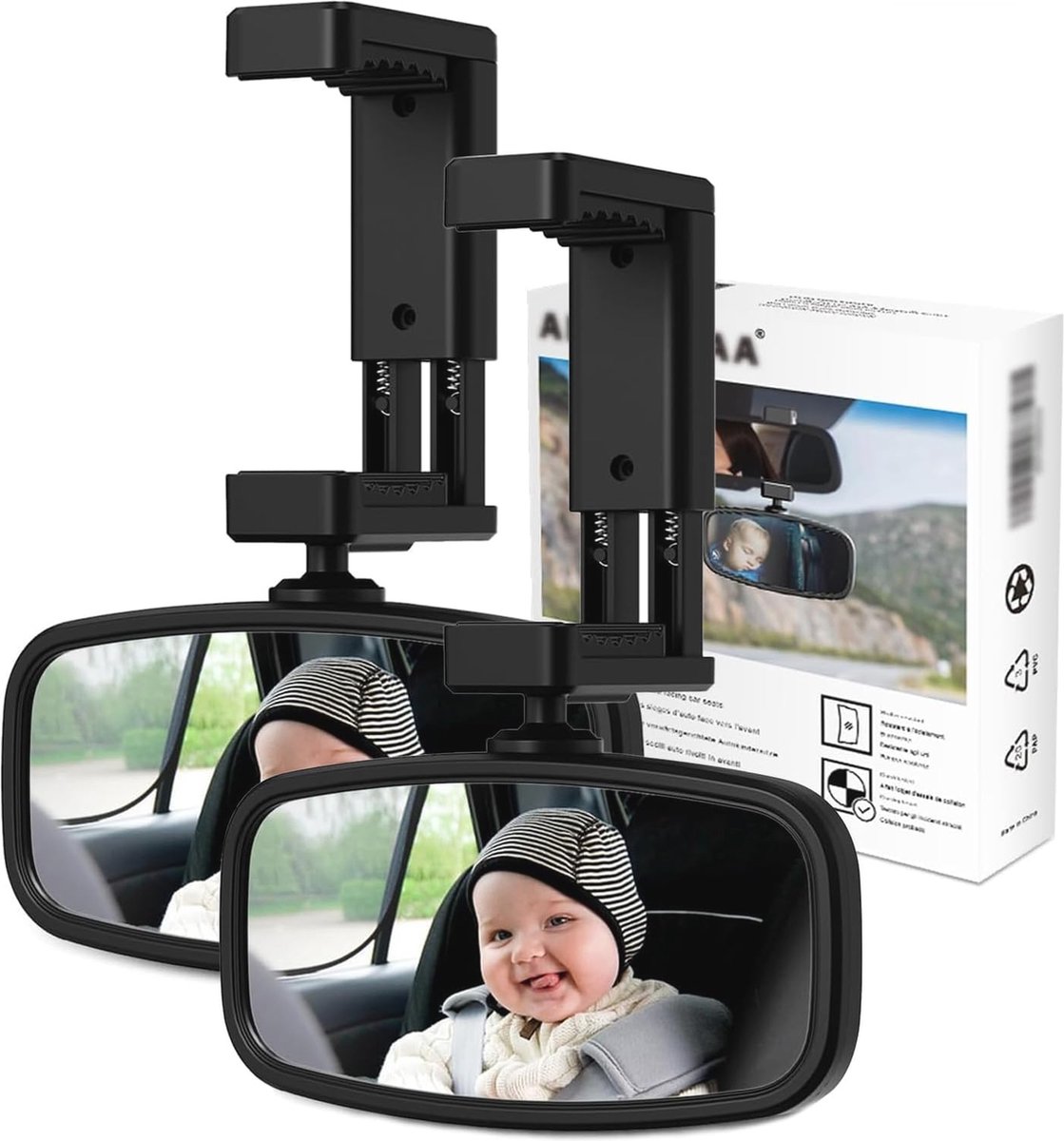 Image of Achteruitkijkspiegel voor Baby's - 360 Graden Draaibaar en Breder Gezichtsveld voor Veilig Autorijden