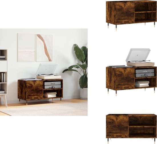 vidaXL Platenkast 84,5x38x89 cm bewerkt hout artisanaal eikenkleur, platenspeler kast, platen opbergkast, elpee platenkast, elpee opbergkast