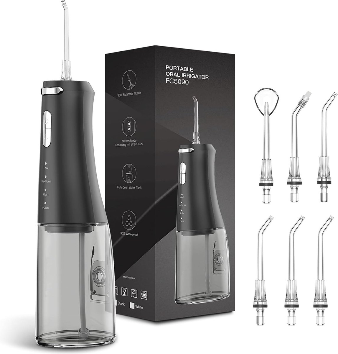 Bol.com Draadloze monddouche - Draagbare elektrische tandenreiniger met 4 modi en 6 sproeiers - 300 ml waterreservoir voor optim... aanbieding