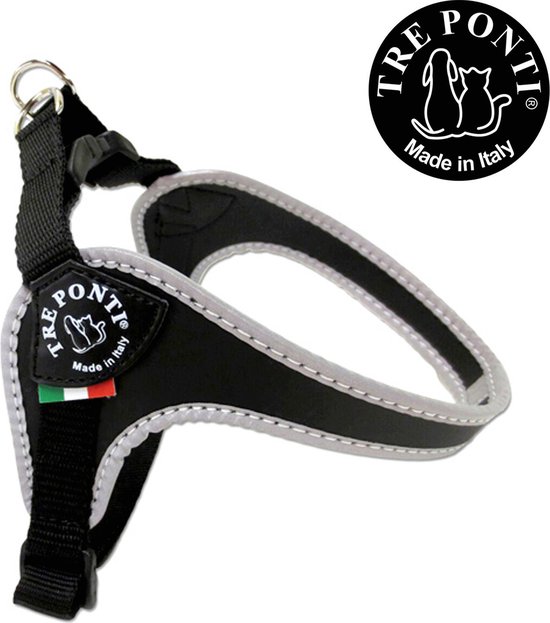 Tre Ponti Fibbia Basic Harness Black & Reflective - Harnais pour chien - 44-59 cm