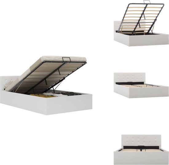 vidaXL Cadre de lit - hydraulique - revêtement en cuir artificiel - 211x128x73cm - blanc - Lit