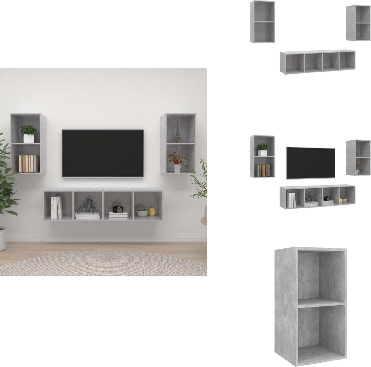 vidaXL Tv-kast - Tv-kasten - Televisiekast - Televisiekasten - Tv-wandmeubelen 4 st spaanplaat betongrijs