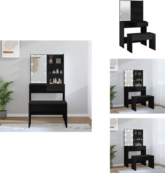 vidaXL Kaptafel met kastje bewerkt hout gerookt eikenkleurig, kaptafel met led, kaptafel met spiegel, slaapkamermeubel, kaptafel, make-uptafel