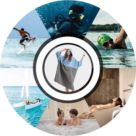 Serviette à langer Bovista - Poncho de Surf - Adultes - Femme & Homme - Doux - Bleu Marine & Grijs