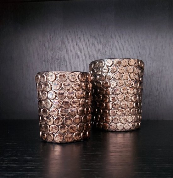 Clayre & Eef - Waxinelichthouder - Theelichthouder - Set 2 stuks - Goudkleurig - Glas