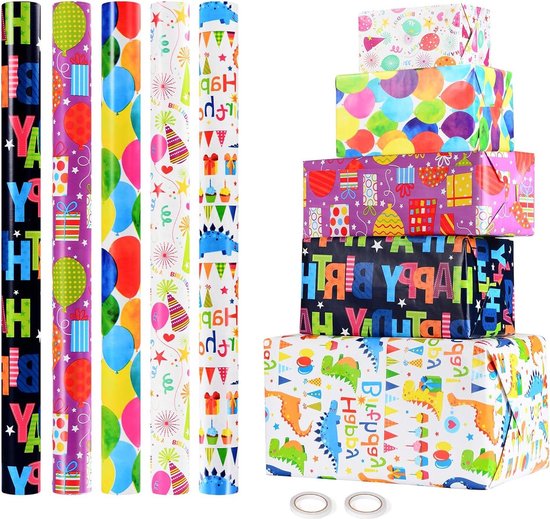 Pack De 5 Rouleaux De Papier Cadeau De Noël – 43x300 Cm – Motifs Festifs Pour Anniversaires Et Fêtes - 9