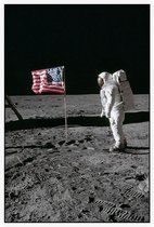 Armstrong photographs Buzz Aldrin (maanlanding) - Foto op Akoestisch paneel - 150 x 225 cm
