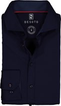 DESOTO slim fit overhemd - stretch tricot - donkerblauw - Strijkvrij - Boordmaat: 45/46
