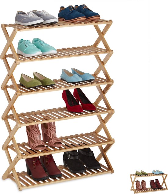 Stal Glad Onderling verbinden Relaxdays schoenenrek bamboe - opvouwbaar - schoenenkast - opbergrek -  schoenen... | bol.com