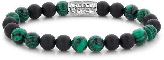 Rebel&Rose armband - Matt Malachite Twist - 8mm Groen Zwart