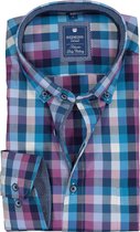 Redmond regular fit overhemd - blauw met donkerroze geruit (contrast) - Strijkvriendelijk - Boordmaat: 43/44